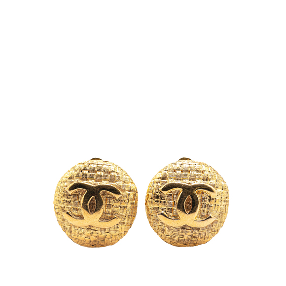 Chanel Jewelry - Pre-Loved Chanel Gold Plated CC Round Clip on Earrings
